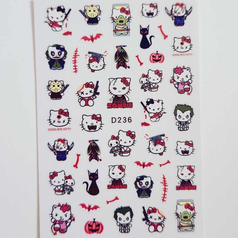 ⭐4/$15 Horror Hello Kitty Nail Art Stickers